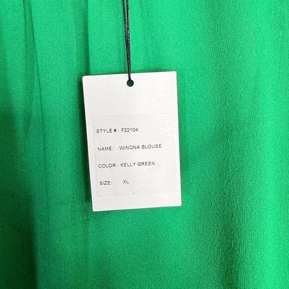 NWT GENERATION LOVE Winona Silk Blouse Size XL Kelly Green Puff Sleeve $185 - Picture 6 of 6